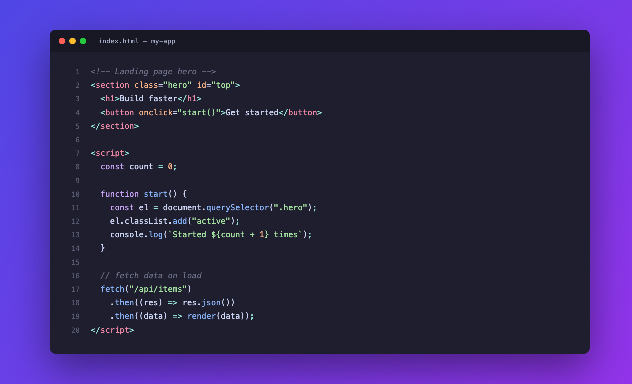 HTML / JavaScript 코드 스크린샷